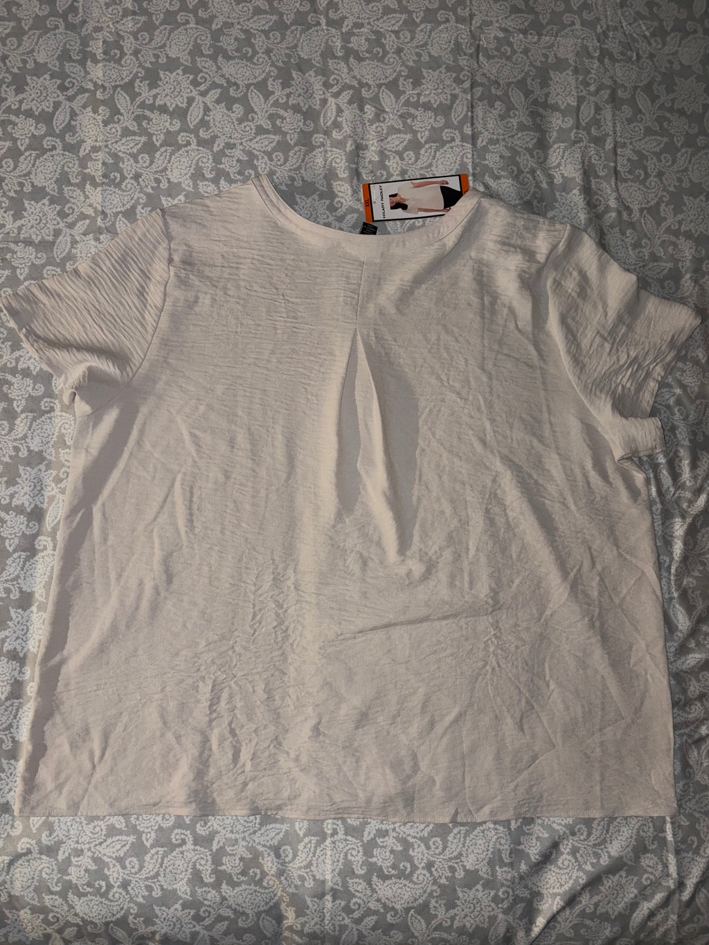 Hillary Radley Women's 2XL White Solid Short Sleeve Round Neck Button Top