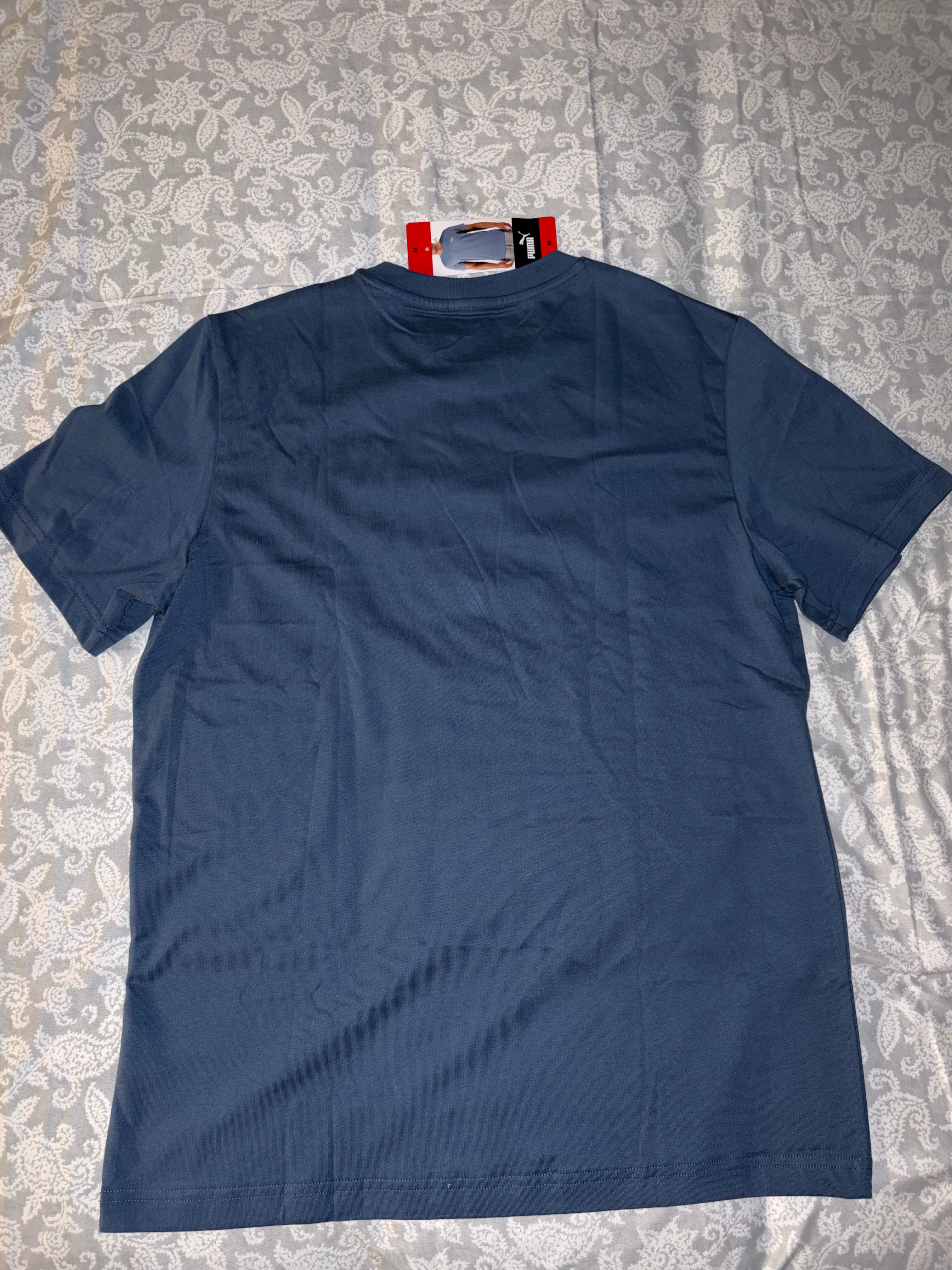 PUMA Men's Blue Crew Neck Short Sleeve Logo Cotton Knit T-Shirt Size M